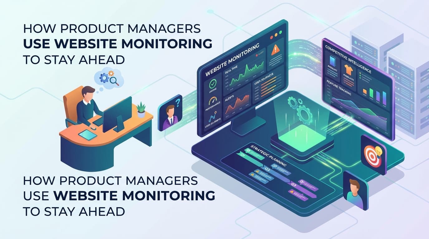 Product manager reviewing competitor feature releases and product roadmaps on a dashboard