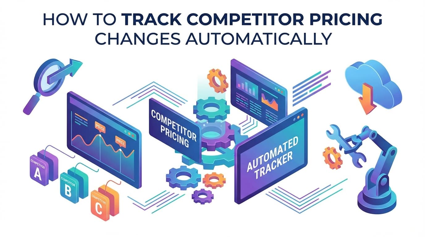 Automated price tracking system with magnifying glass over price tags showing changes