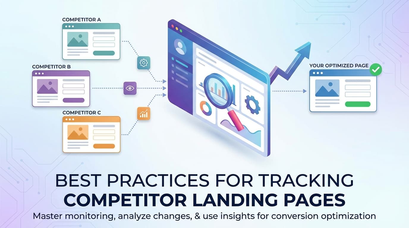 Multiple browser windows showing competitor landing pages with highlighted change areas