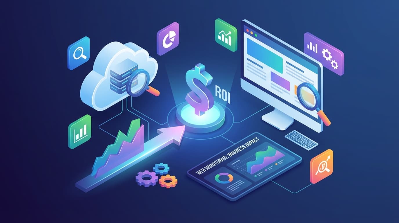 ROI dashboard showing business metrics, revenue growth charts, and competitive advantage indicators